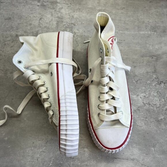 PF Flyers White Canvas Leather Mid Top Lace-Up Sneaker Shoes Unisex US-M7.5 W9 - Picture 5 of 11